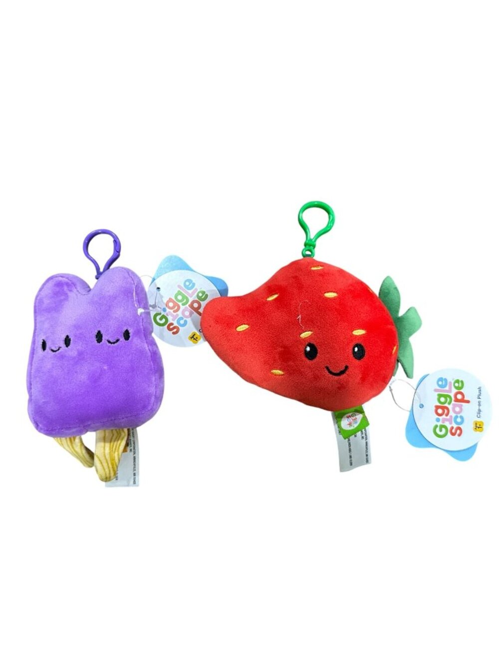 Giggle Scape Clip-On Plush Fruit Characters Ice Cream Grape & Strawberry Soft &